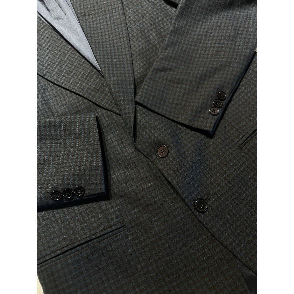 Vtg Givenchy 42L Starlight Blue Cigar Brown Check Plaid Designer Blazer - Picture 9 of 15